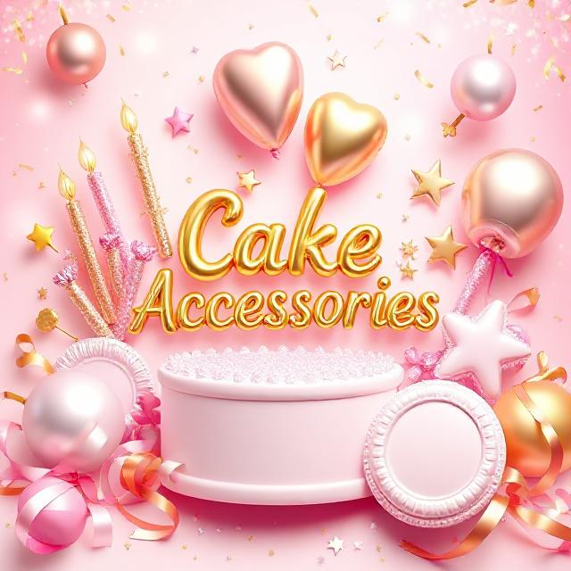 Cake Accessories - Beautiful pink themed cake decorating supplies with balloons, candles, and festive decorations